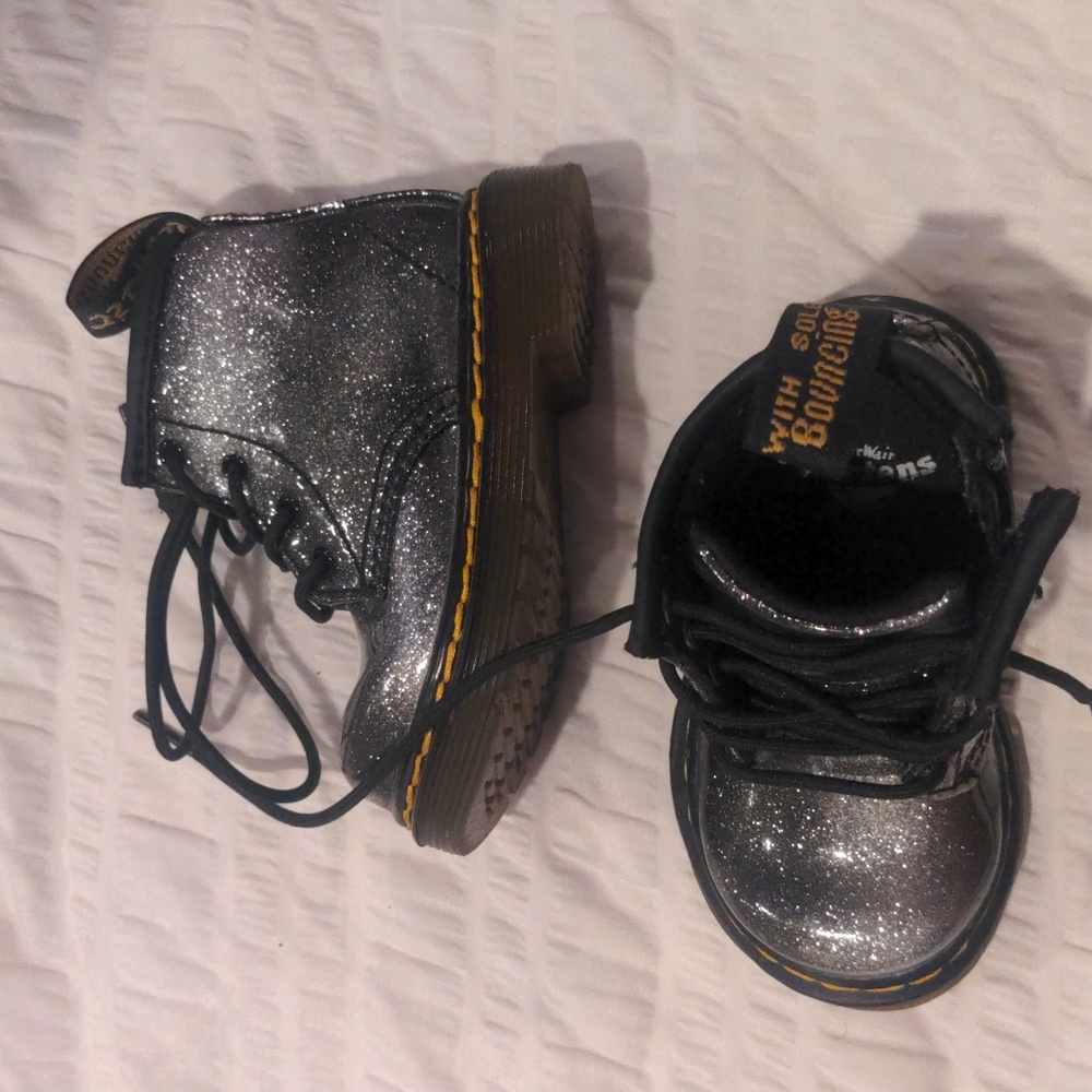 Dr. Martens toddler boots black with silver glitter toddler size 4